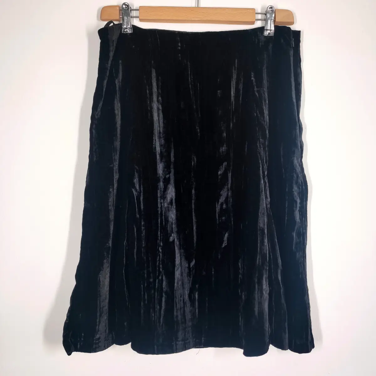 White Stuff Black Velvet Skirt Size 12 Midi Party Luxe Boho Goth