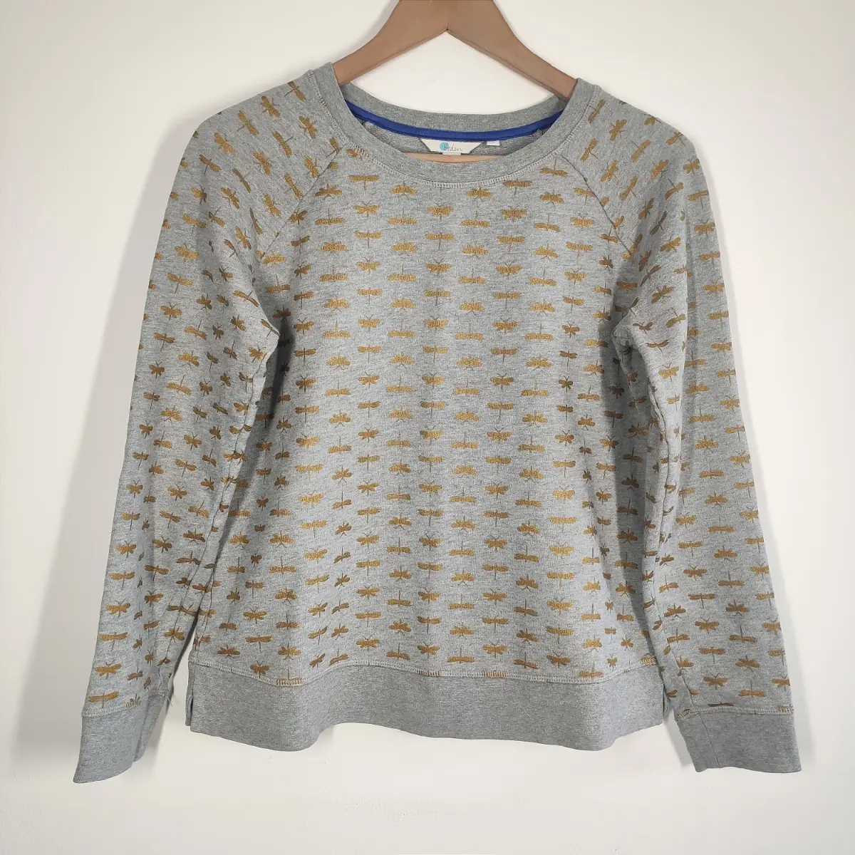 Boden Dragonfly Sweater Size Small Grey Gold Cotton Pullover Jumper Top