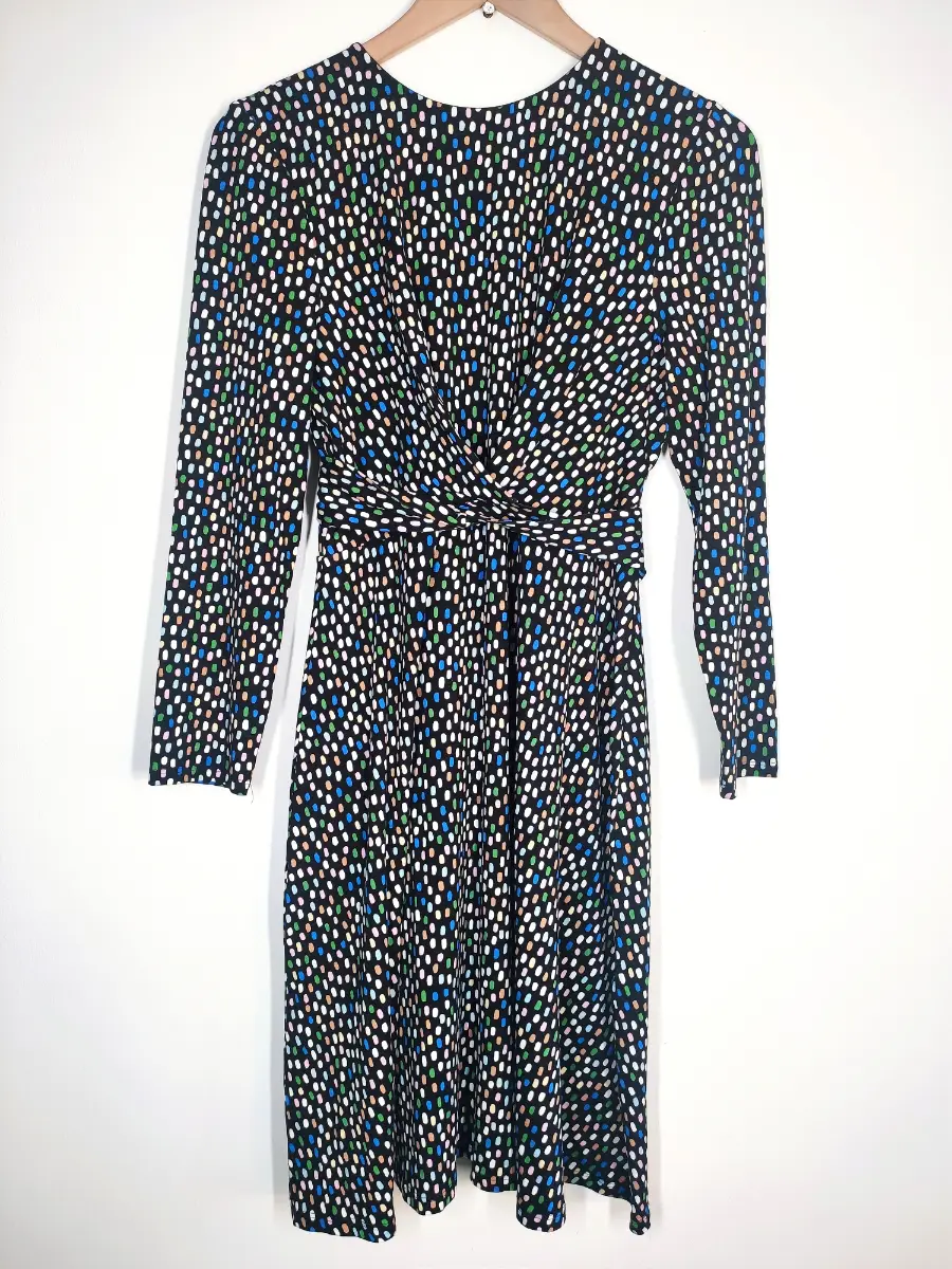 Hobbs Mary Jersey Dress Size 12 Black Multicoloured Long Sleeved Stretch VGC