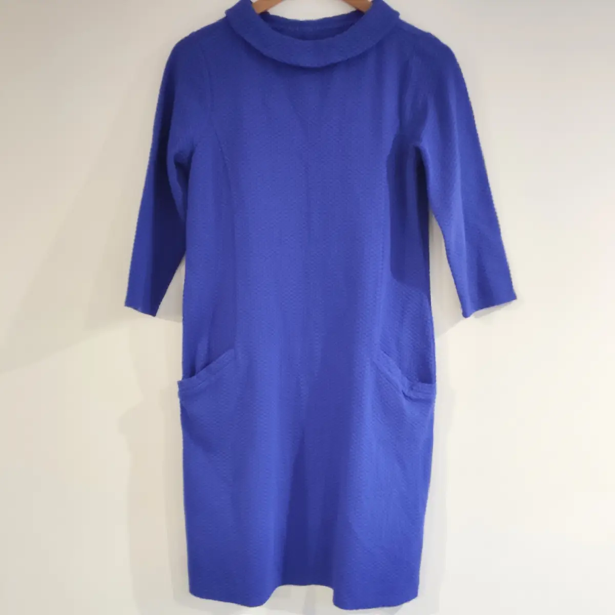 Laura Ashley Smart Dress Size 10 Blue Pockets Cotton Blend 3/4 Sleeves Office Work