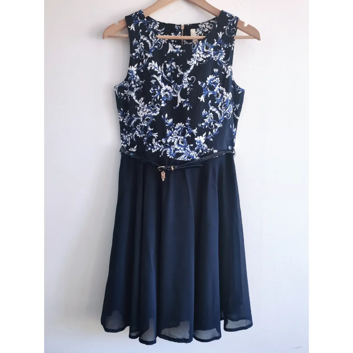 Stella Morgan Floral Dress Size 10 Navy & White Chiffon Skirt Summer Party Occasion