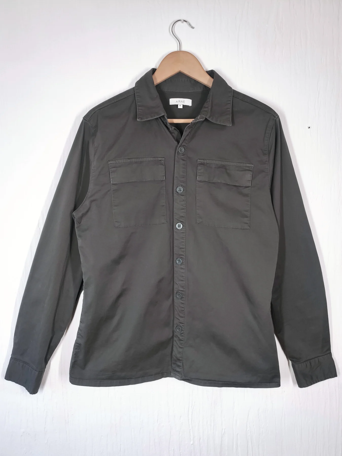 ARNE Long Sleeved Shirt Size Medium Charcoal Grey Cotton Blend Minimalist Casual Over shirt Utility