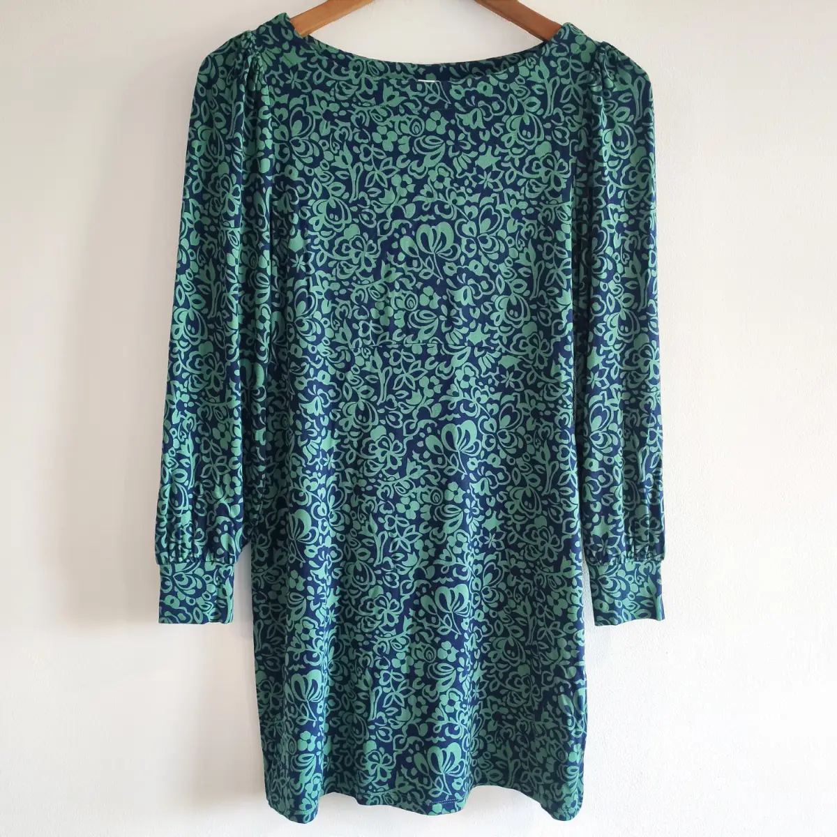 Boden Maisie Jersey Dress Size 8 Petite Green Navy Floral Botanical Print