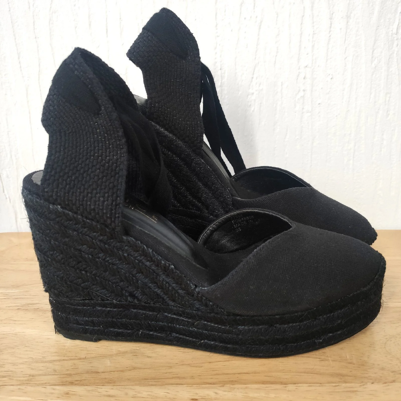 Office Espadrille Wedge Sandals Size 5 Black Platform Ankle Tie Summer Holiday