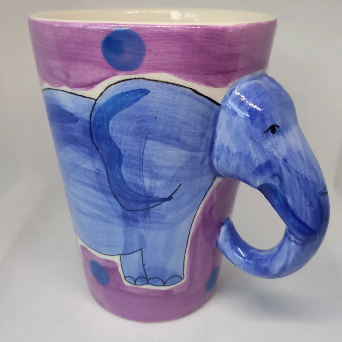 Whittard Of Chelsea Elephant Mug Hand Painted Stoneware Purple Blue Spotted