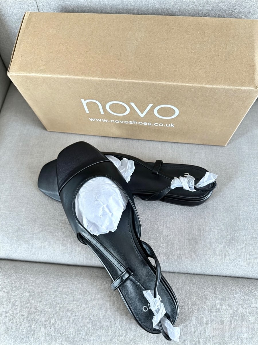 🆕 BNIB Novo Classic Black Slingback Flats | Toe Cap Detail | UK 5