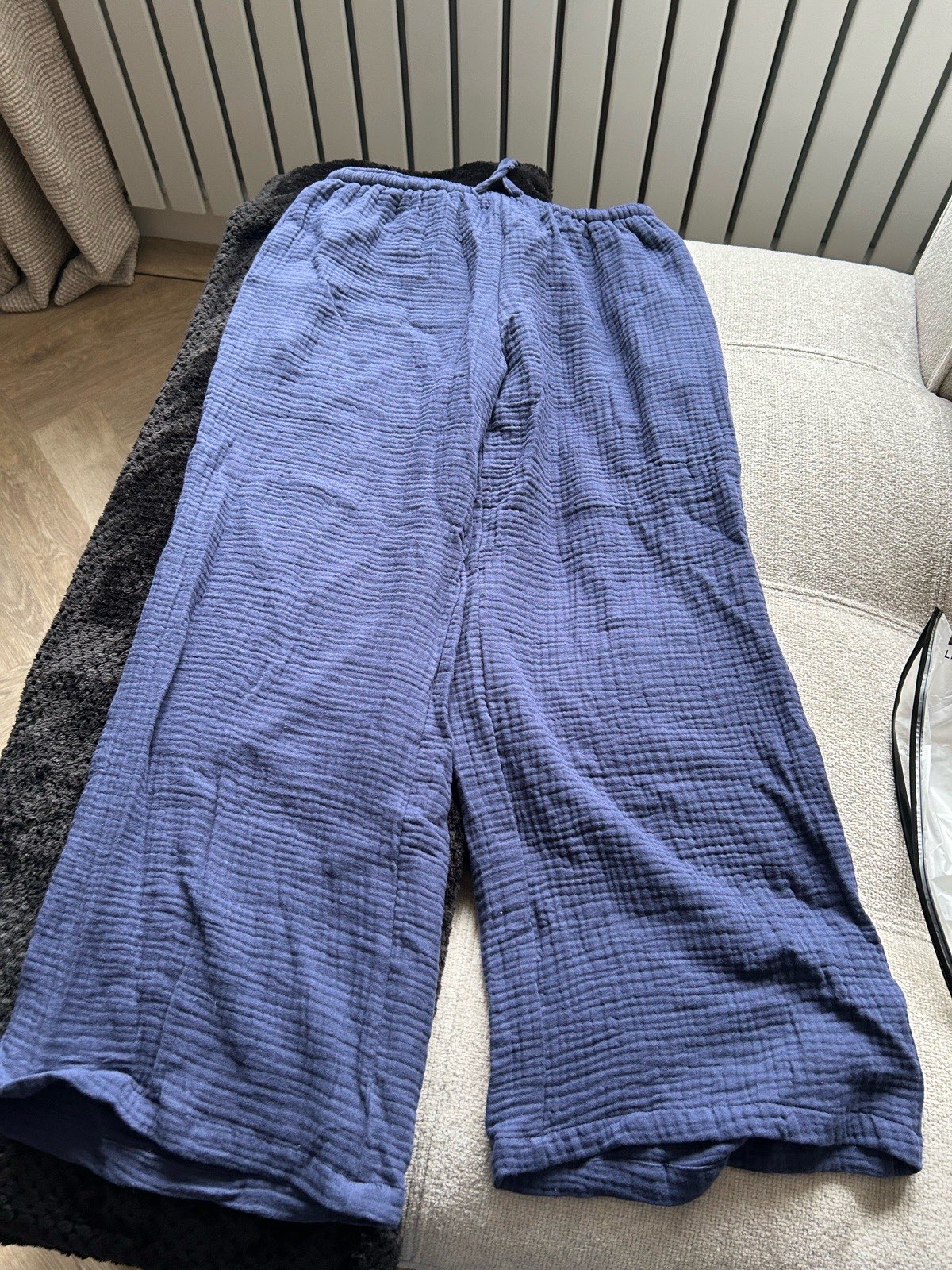 Navy wide legged cotton textured pants size 12-14 petite