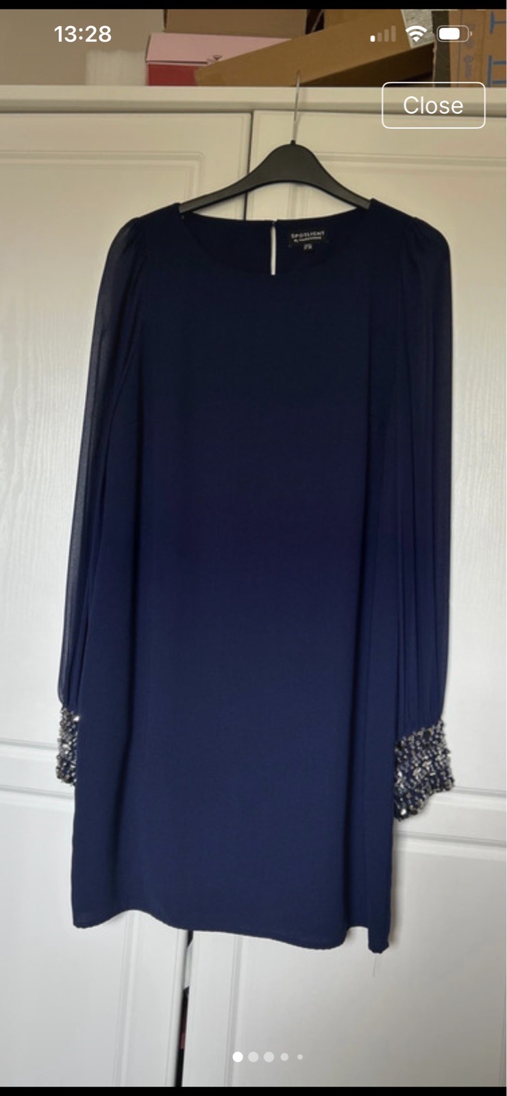 Stunning jewelled cuff navy shift dress by Warehouse size 12