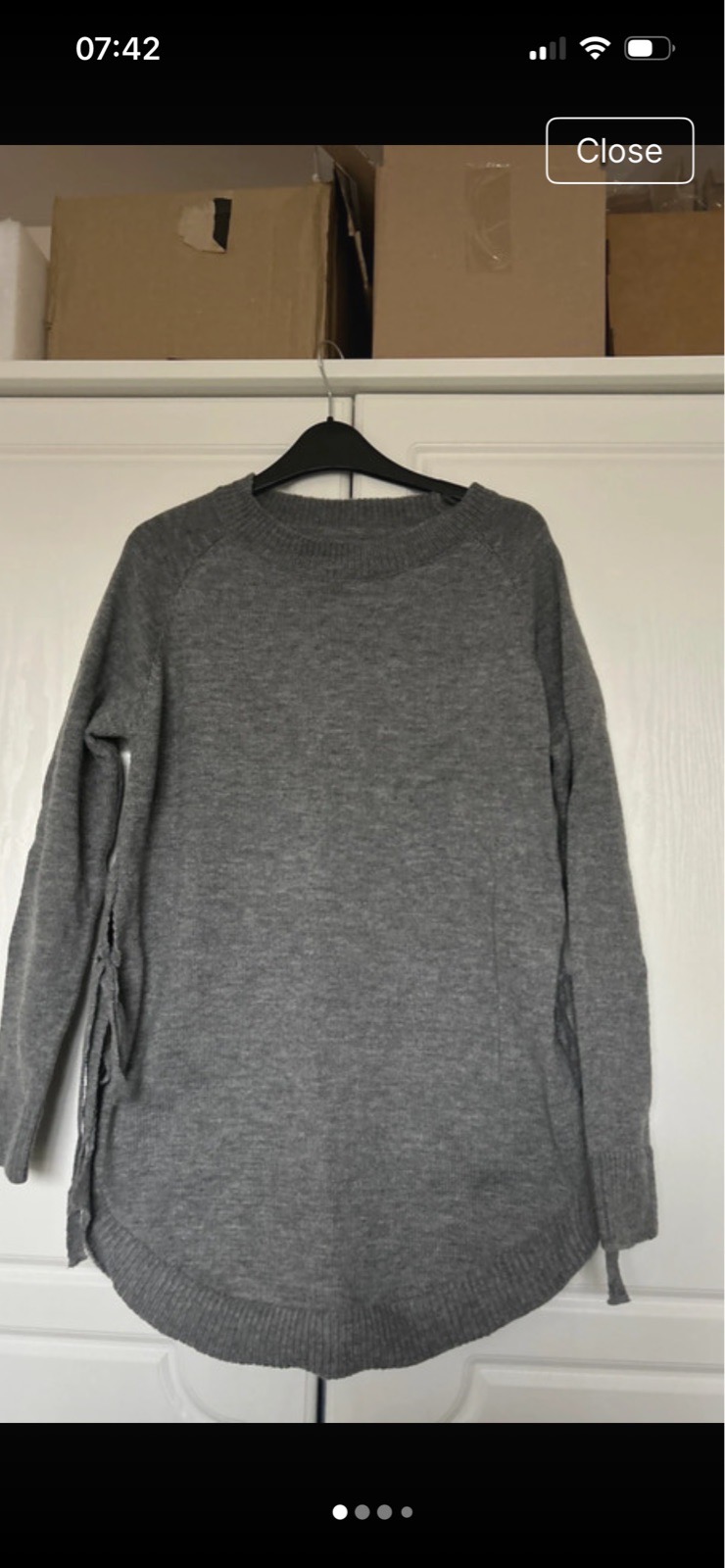 Grey fine knit tabbard style jumper 12-14