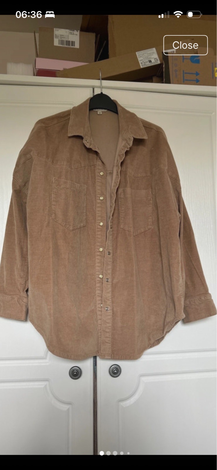 Men’s French Connection beige micro cord shacket size M
