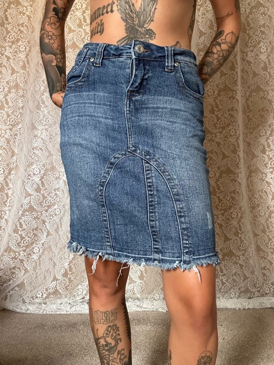 Y2k seductions denim knee length skirt