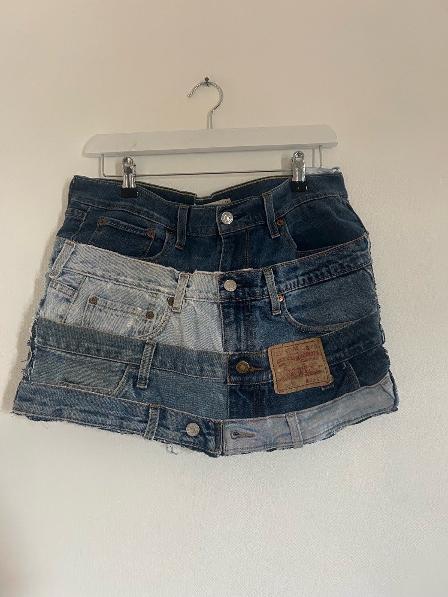 Reworked belt handmade levi’s short denim hippie skirt
