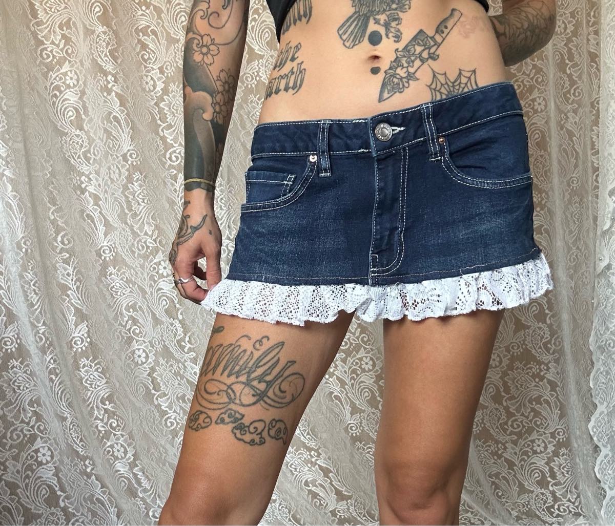 Y2k ymi denim lace mini skirt