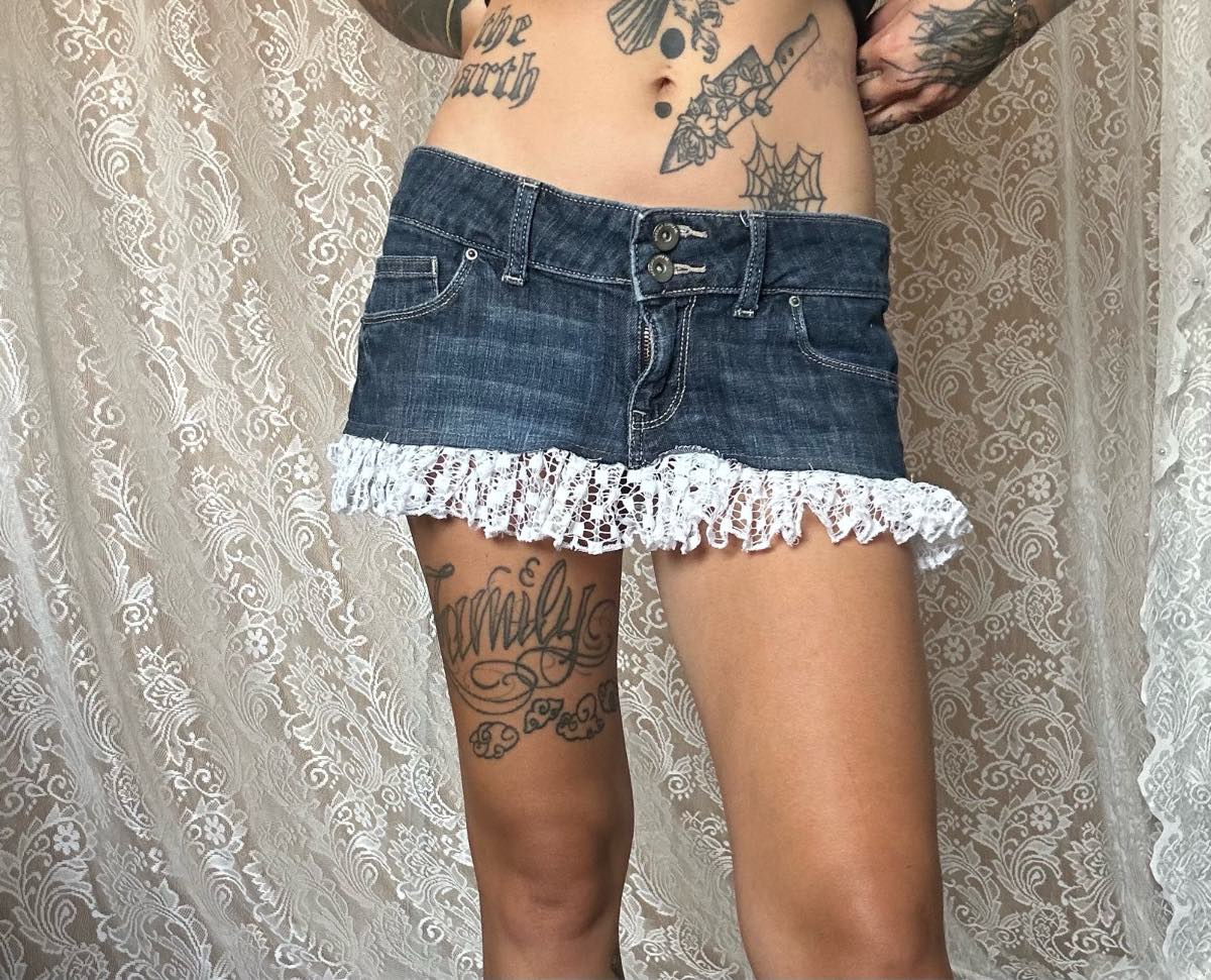 Y2k embroidered pocket lace reworked micro mini skirt