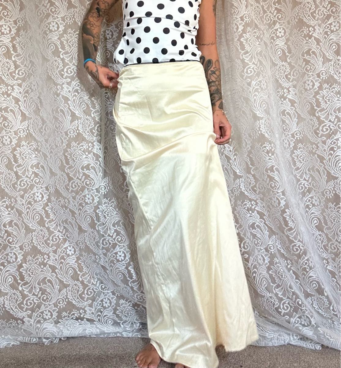 Y2k long gold shiny maxi skirt
