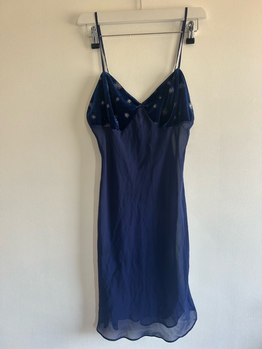 Gothic star velour mesh slip dress