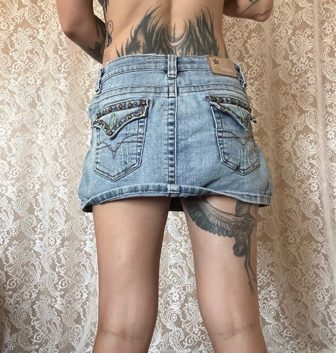 Y2k bubblegum denim mini studded skirt