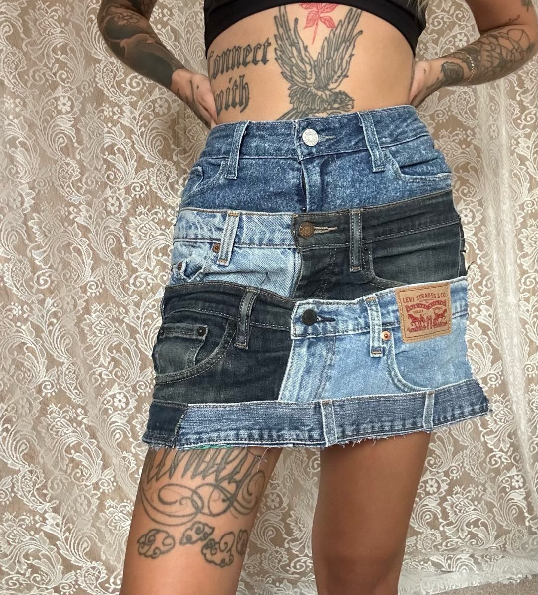 Handmade levi’s reworked belt mini denim skirt