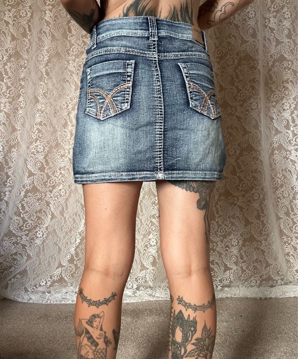 Y2k embroidered mini denim skirt