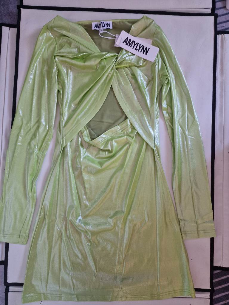 Brand new with tags Amy Lynn metallic mini dress in a striking lime green shade.