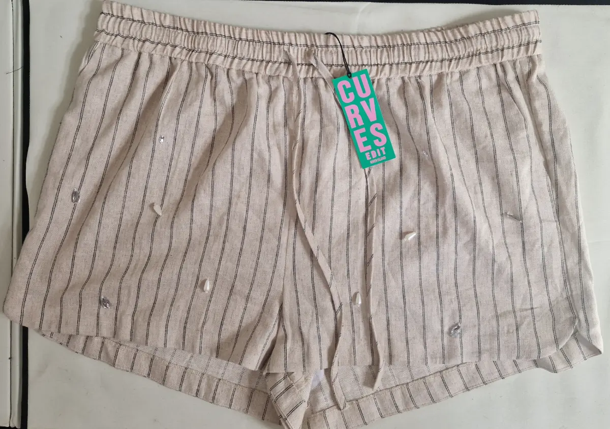River Island Curves Embellished Stripe Linen Blend Shorts UK 24 BNWT
