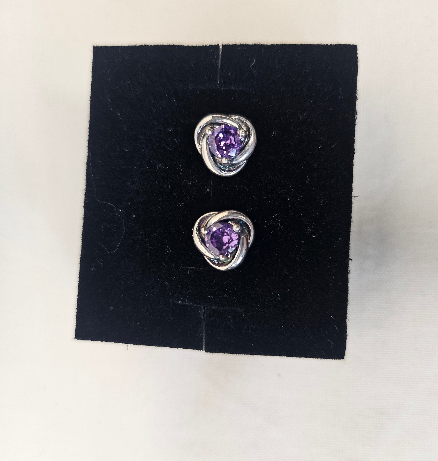 S925 Sterling Silver Plated Knot Design Stud earrings birthstone February
