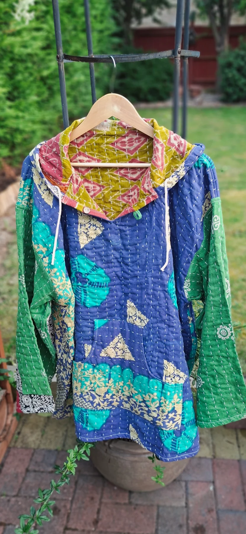 Unisex Green/Blue/Pink M/c Reversible Hippie Hoodie, Chest 60", Fit 20-26 aprx, Men XXL+
