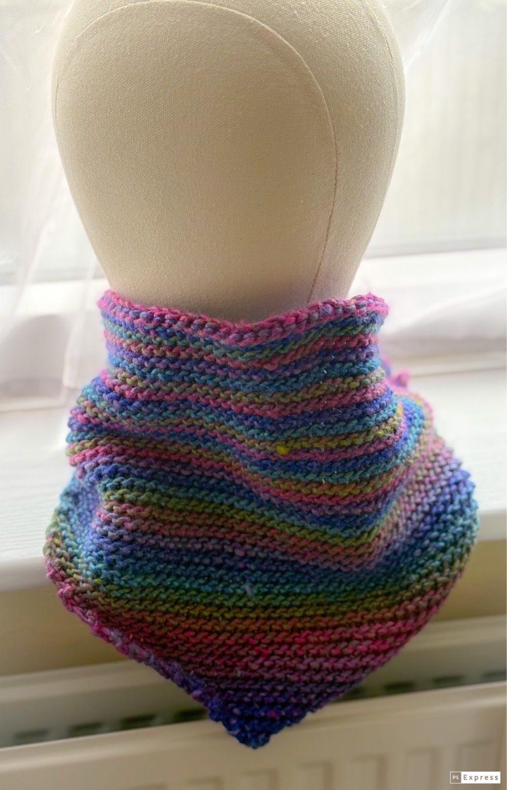 Handknitted blue and multi bandana