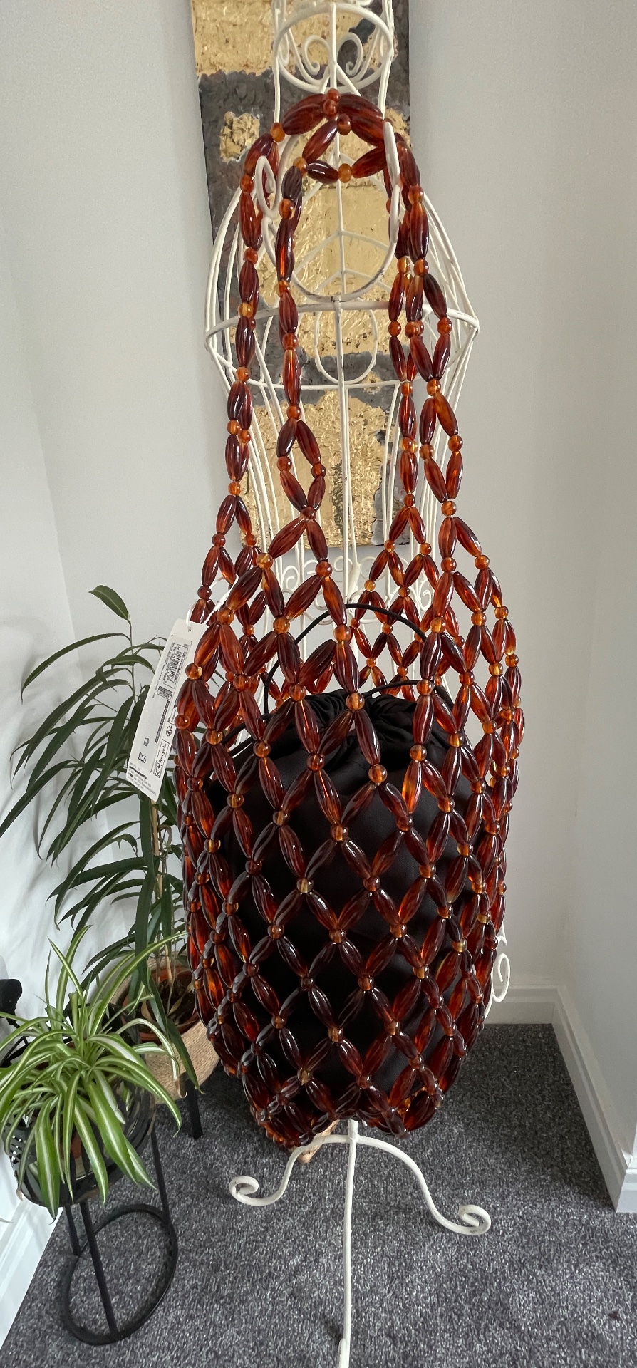 M&S Tortoiseshell Beaded Net Bag with Drawstring Liner - New