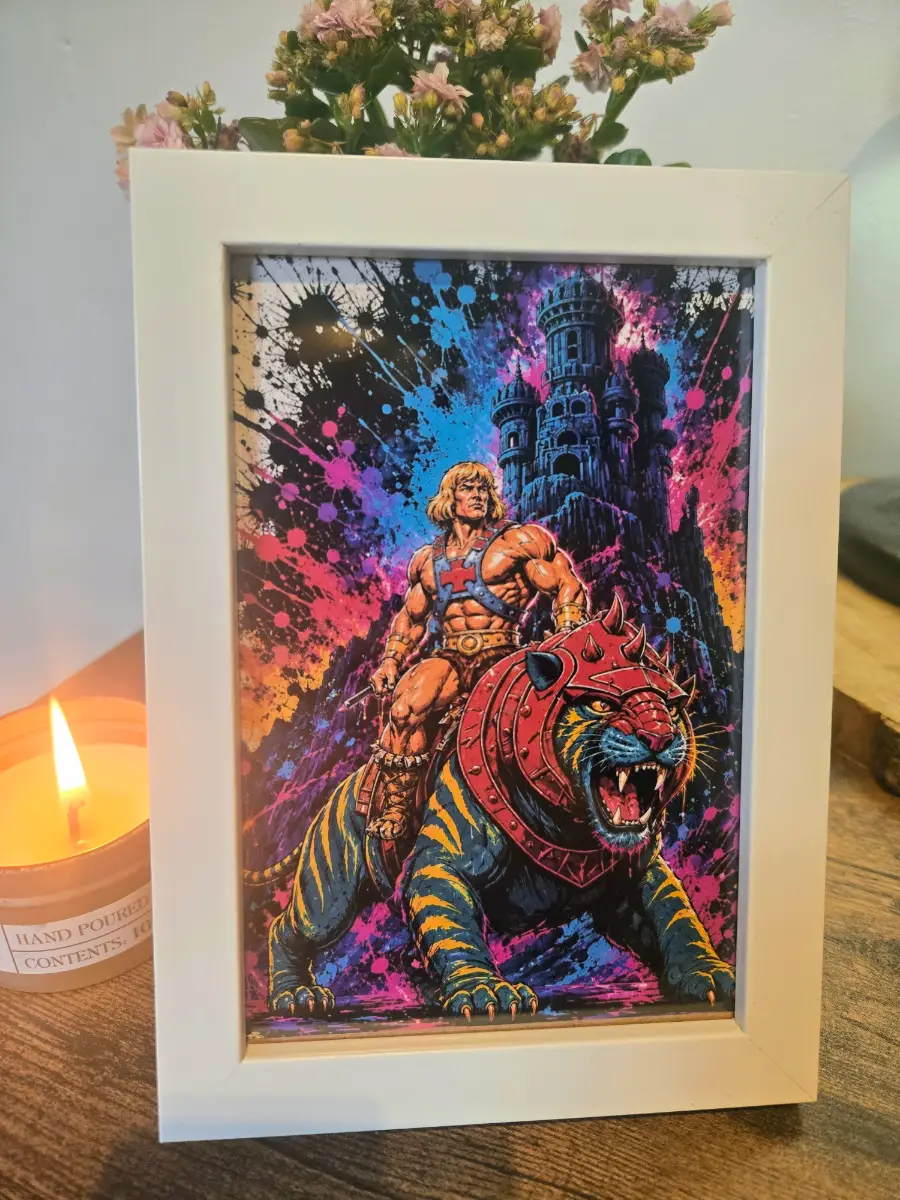 He-Man Comic Style Wooden Framed Art Piece - 6"x"4