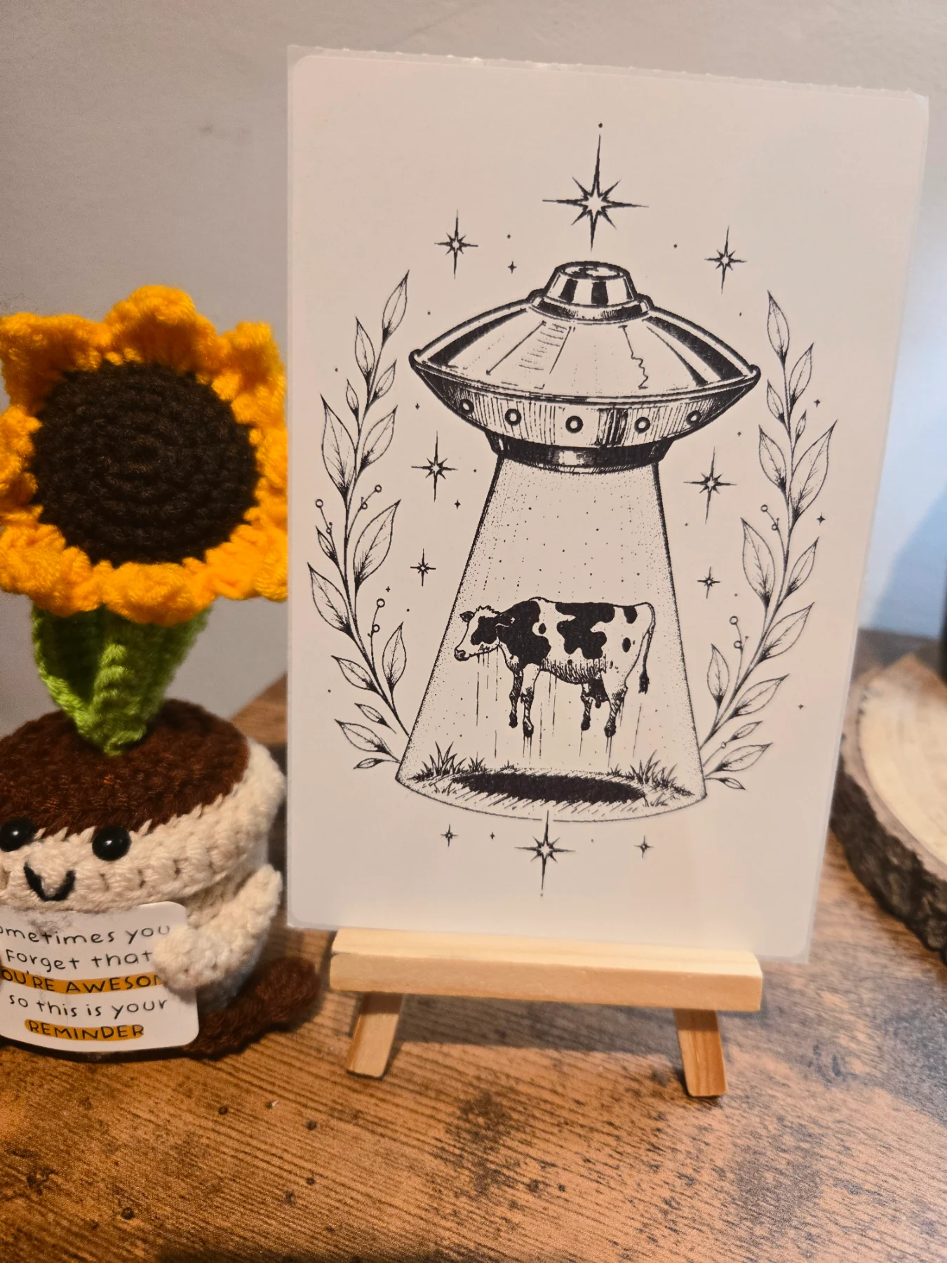 UFO Cow Beam Up Tattoo Style Original 6" X 4" Matte Sticker