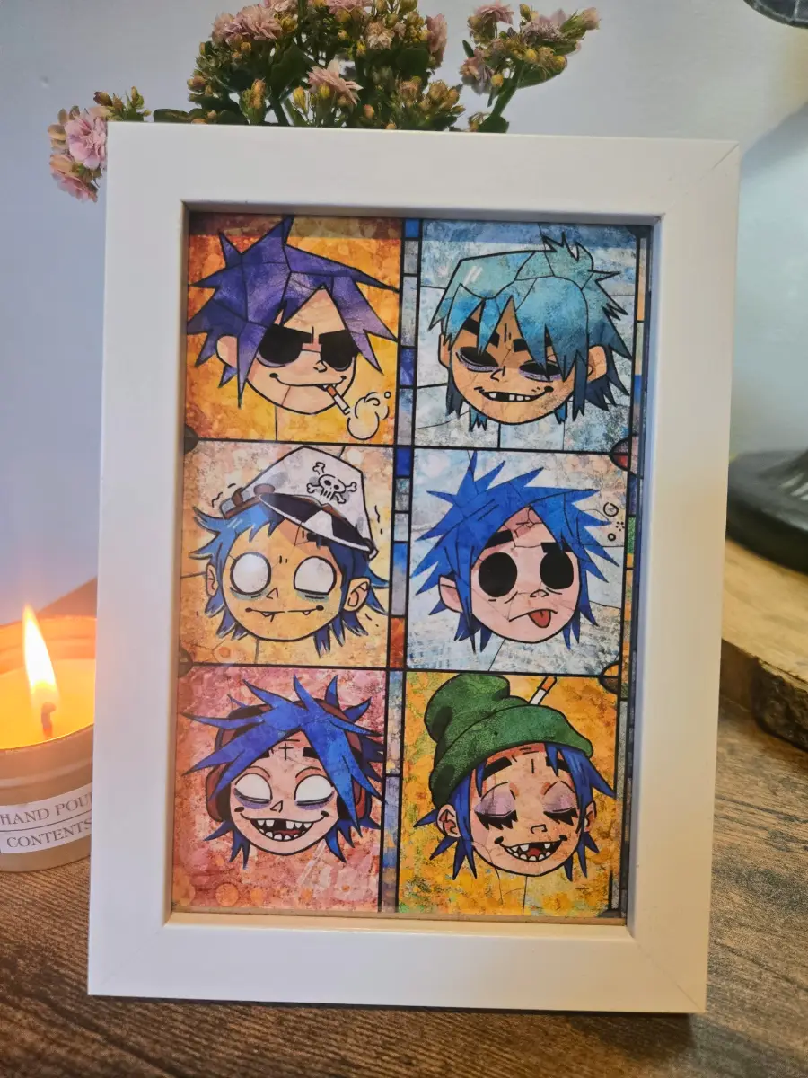 Gorillaz 2D Stained Glass Wooden Framed Piece - 6"x"4