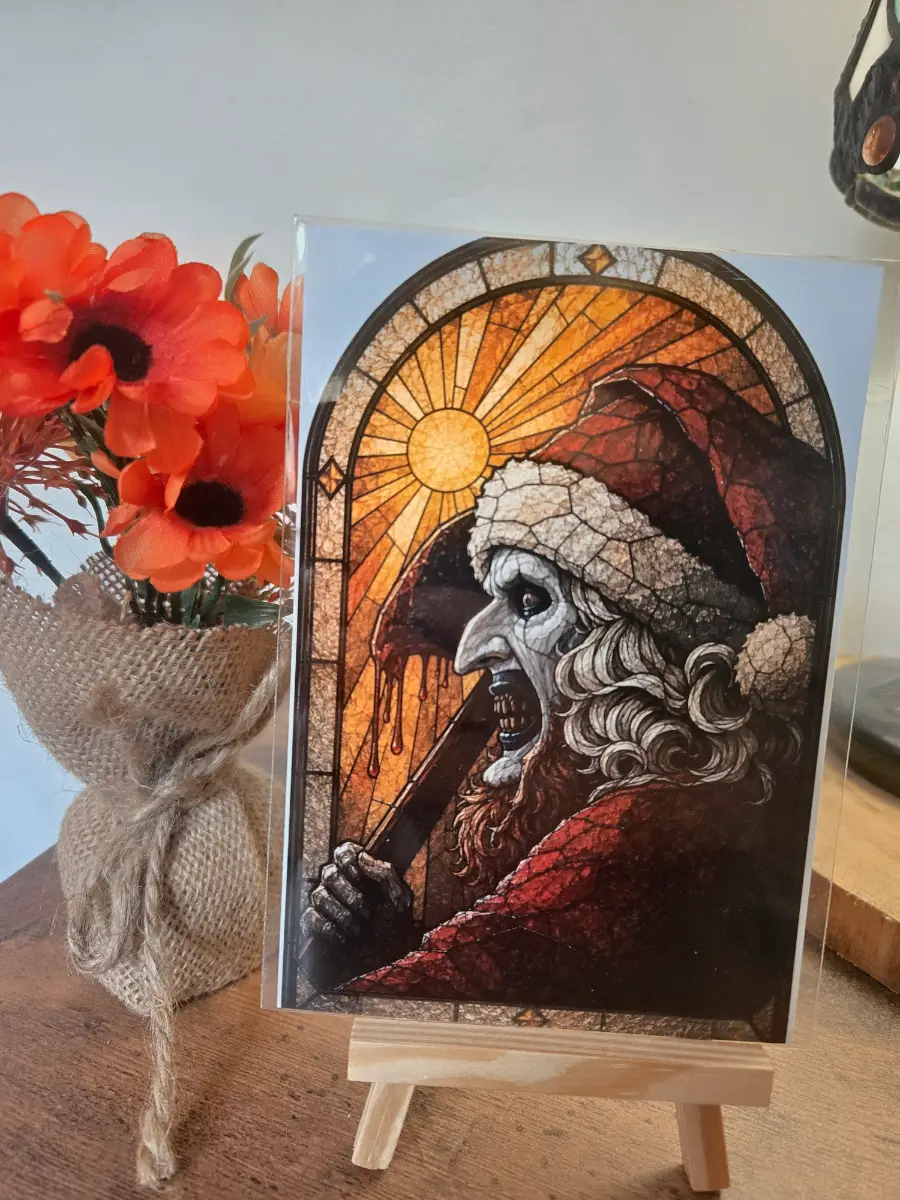 Terrifier Art The Clown Santa Stained Glass 6" X 4" Photo Print - Cover sleeve included