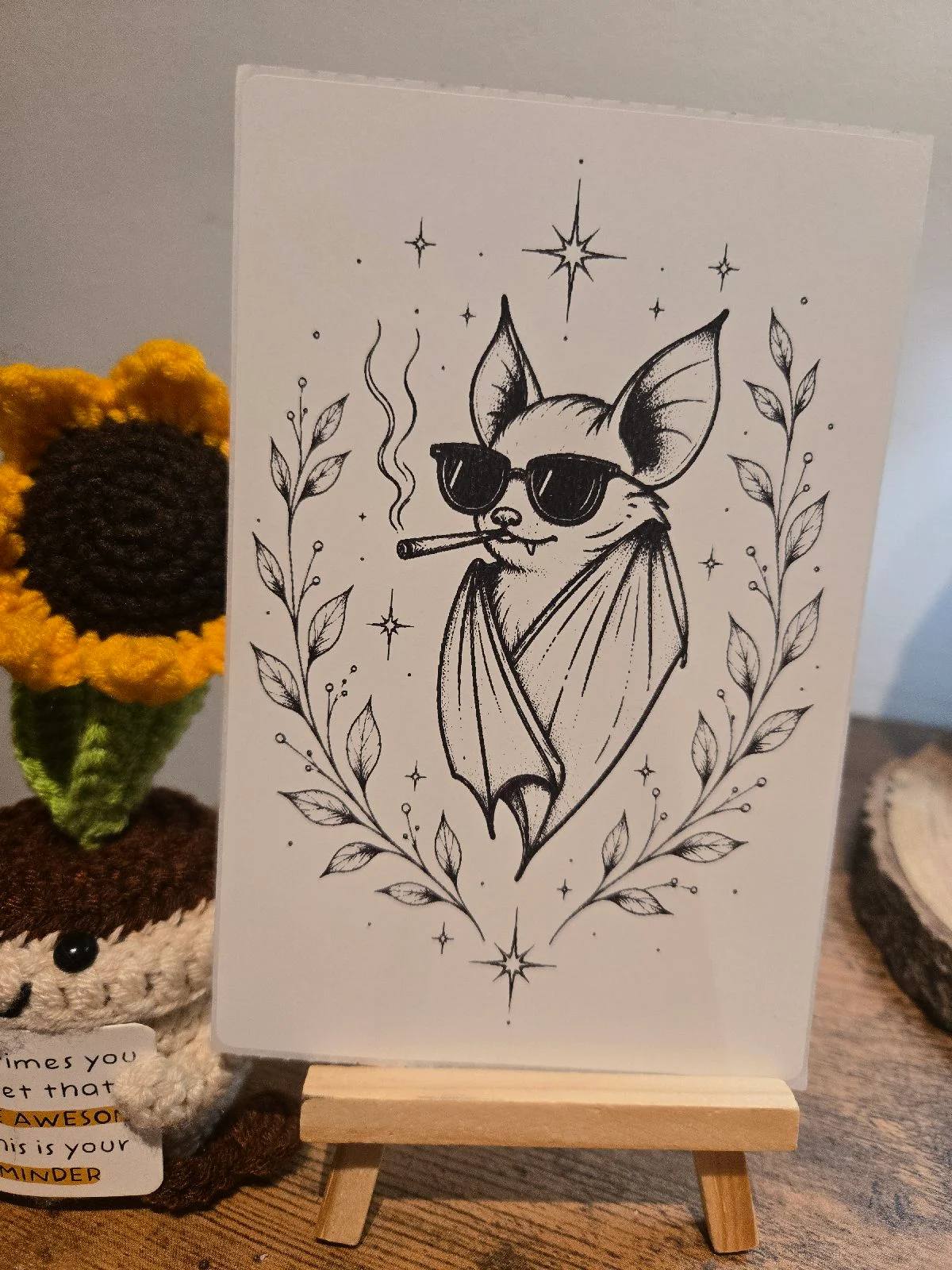 Bat Smoking Tattoo Style Original 6" X 4" Matte Sticker