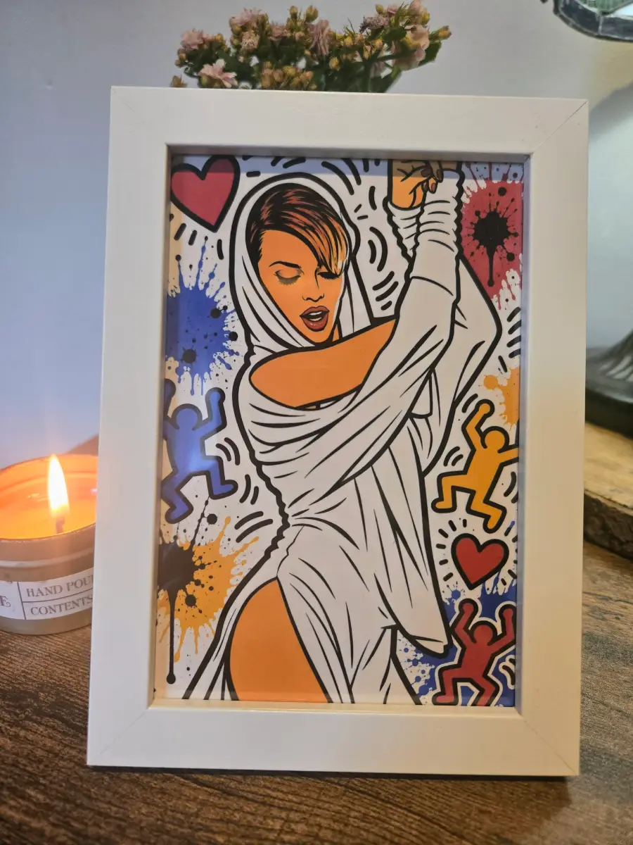 Kylie Minogue Keith Harring Style Wooden Framed Piece - 6"x"4