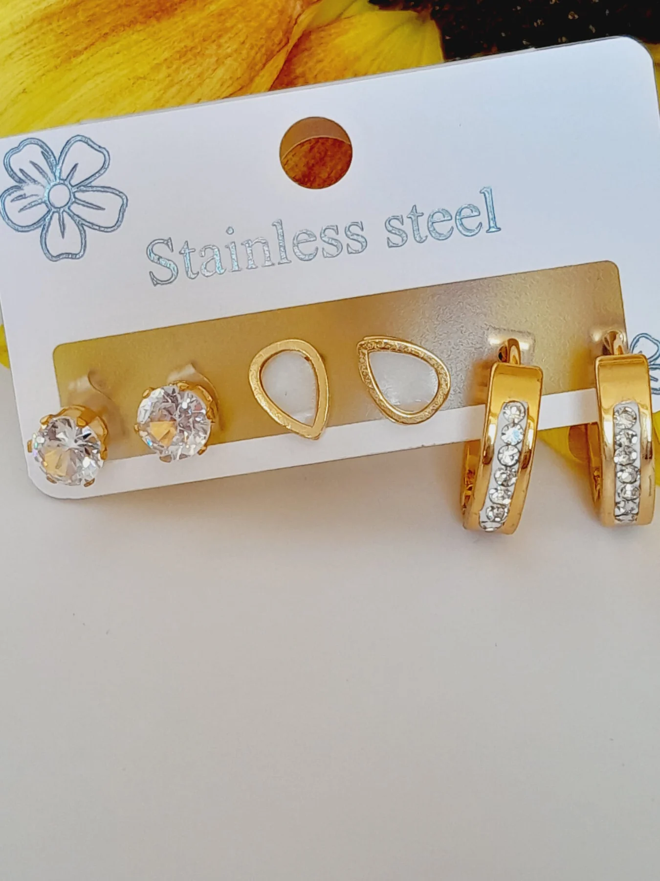 Gold Summer Earrings Set of 3 pairs