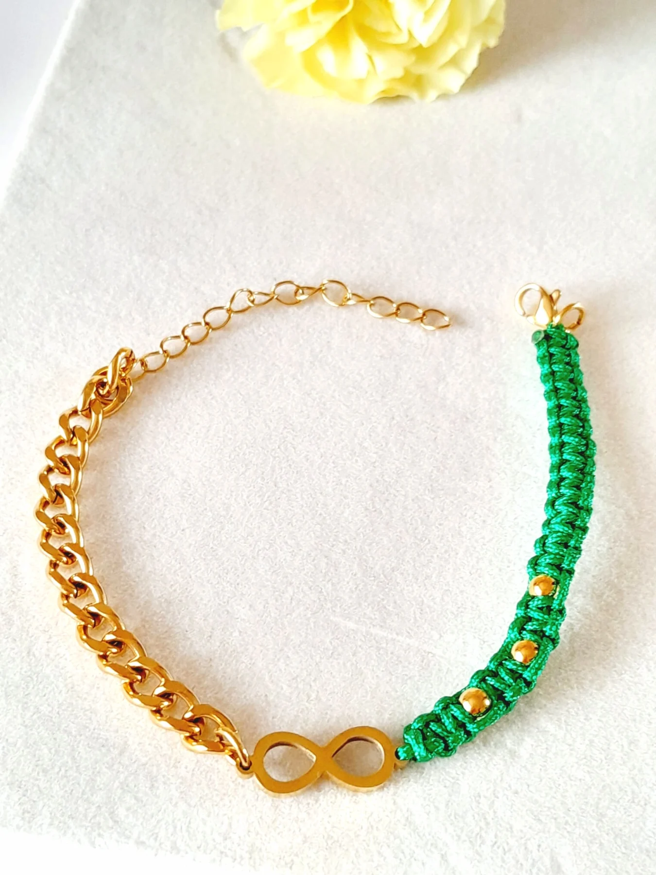 Gold Green Infinity Bracelet