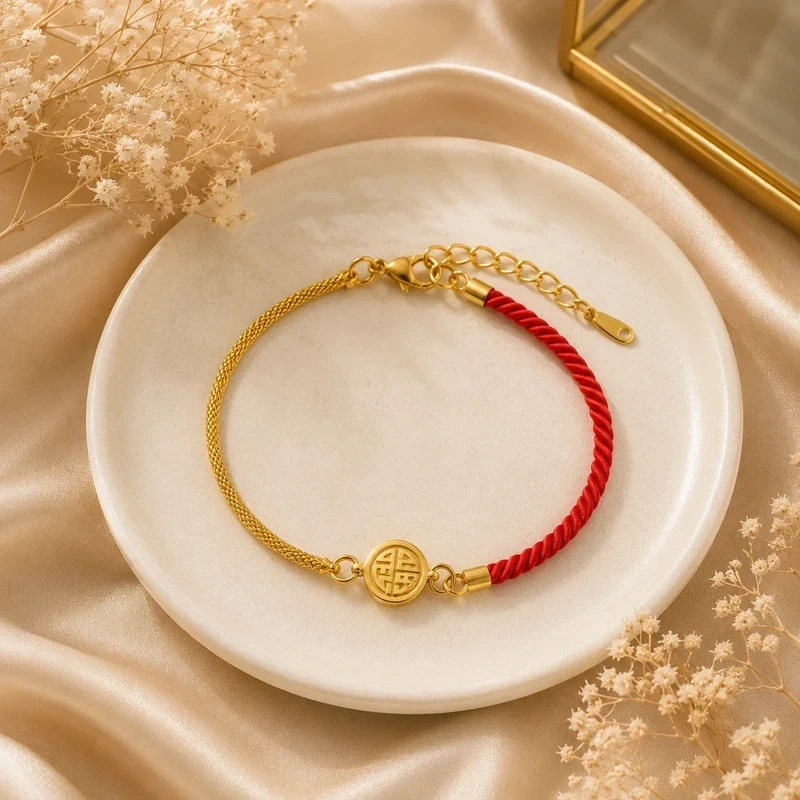 Gold red snake chain cord bracelet
