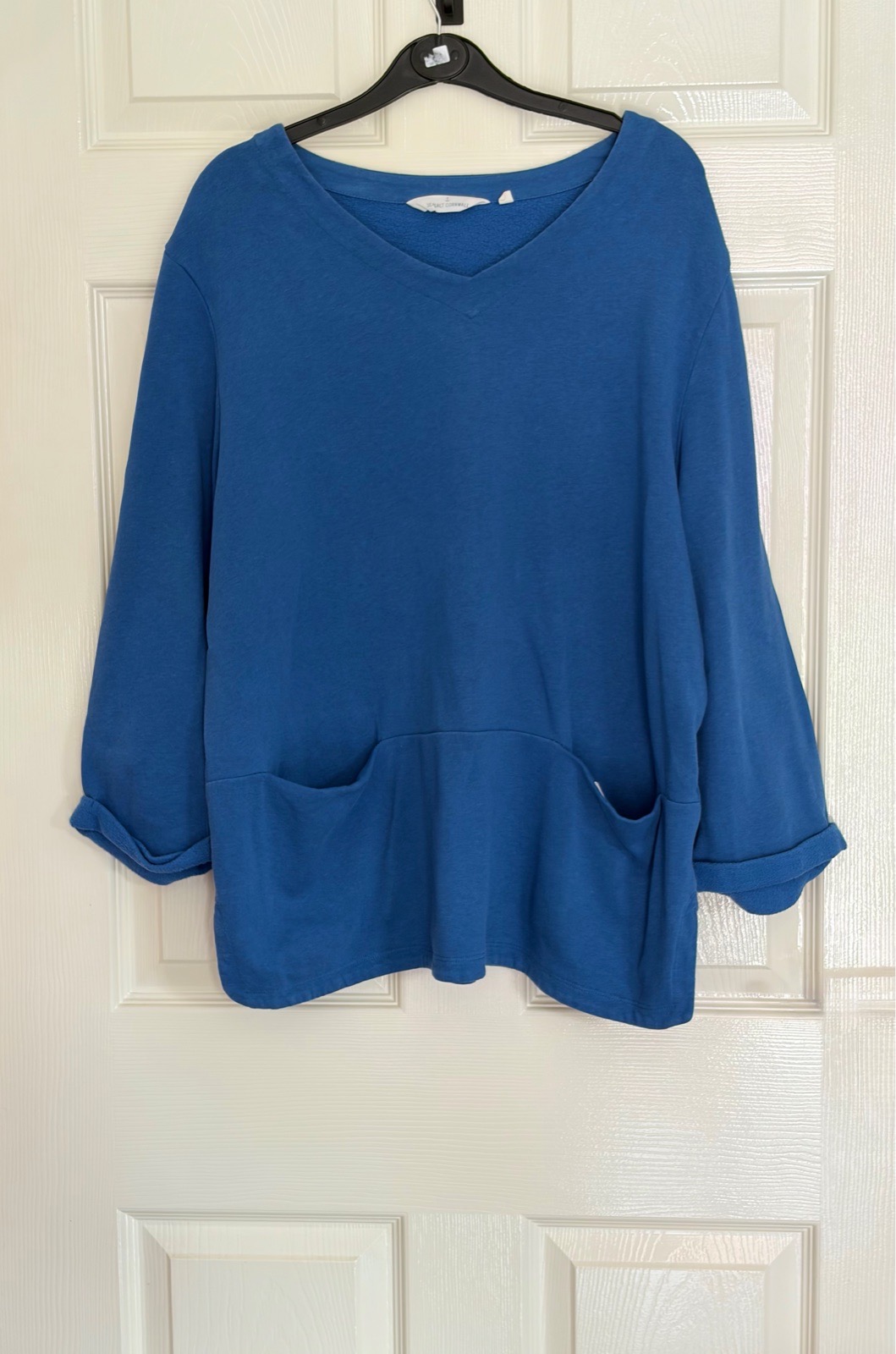 Seasalt Cornwall Cotton Sweatshirt V Neck Mid Blue Womens Size UK 14