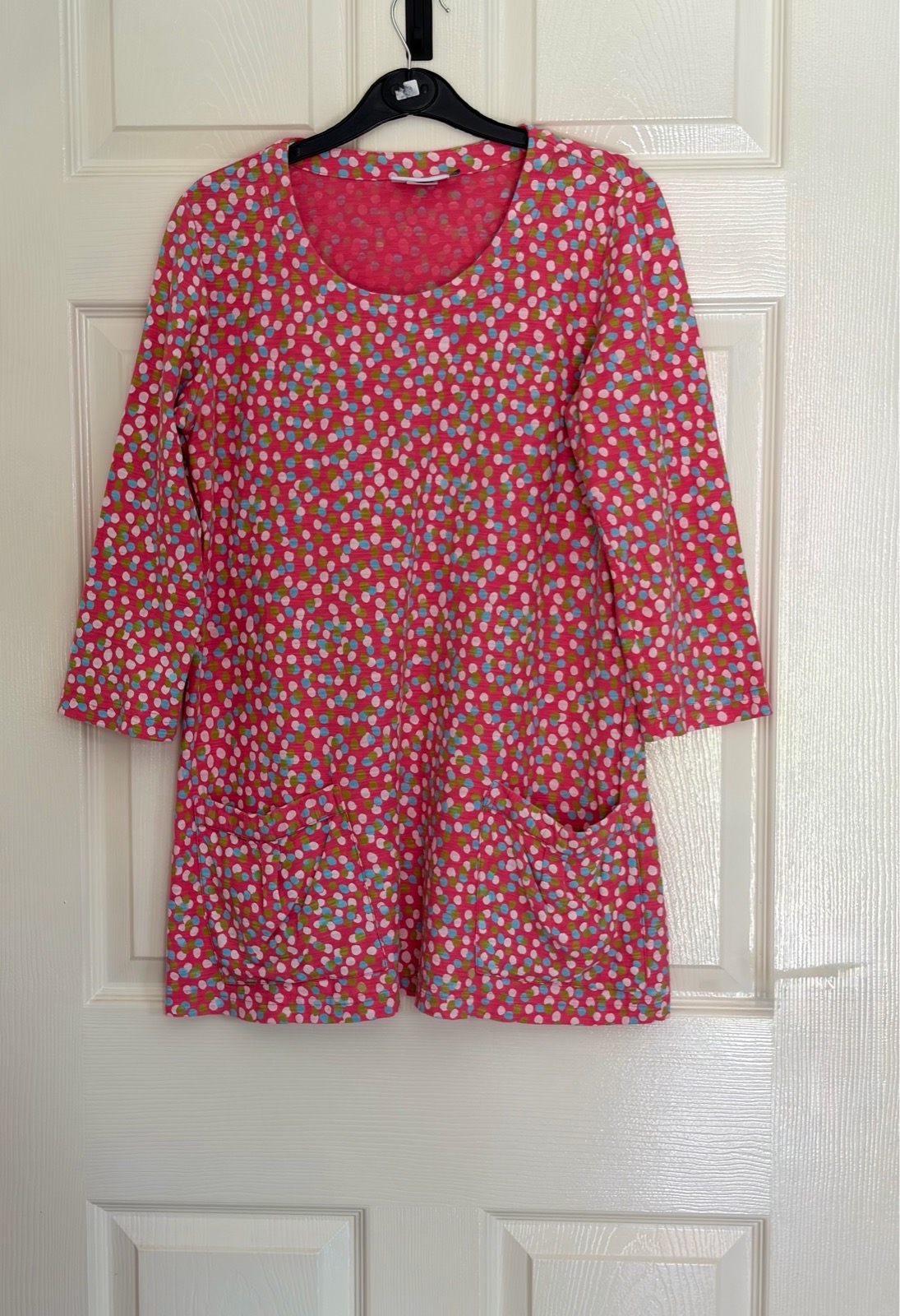 UK 10 Cotton Tunic Top Pink Multi Polka Print Adini