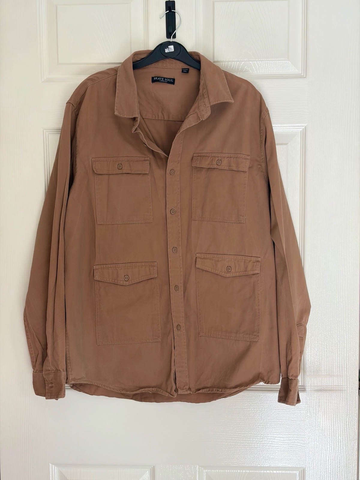 Brave Soul London Utility Long Sleeve Shirt Warm Tan Caramel Mens XL