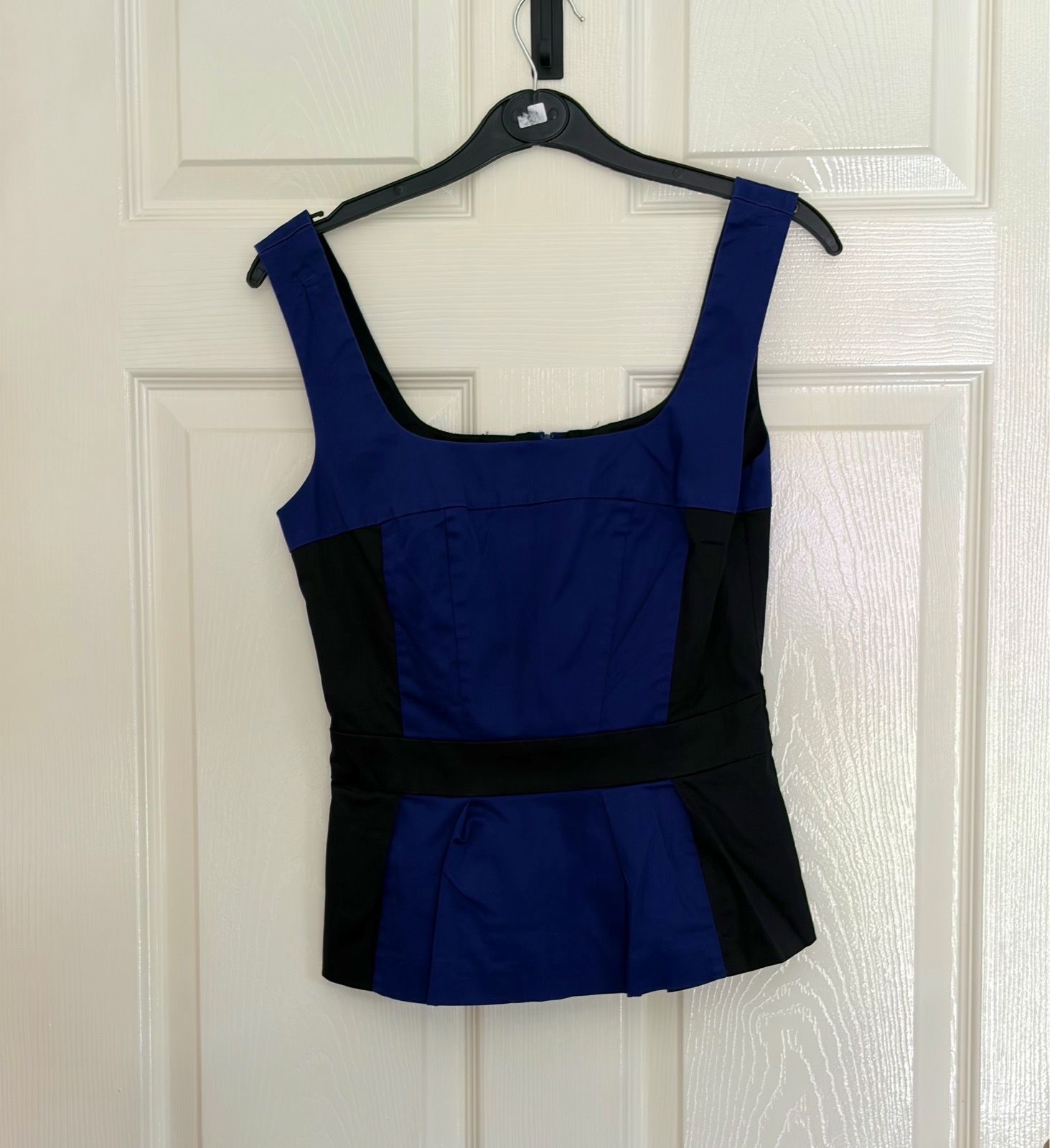 UK 8 Peplum Sleeveless Top Royal Blue And Black Oasis