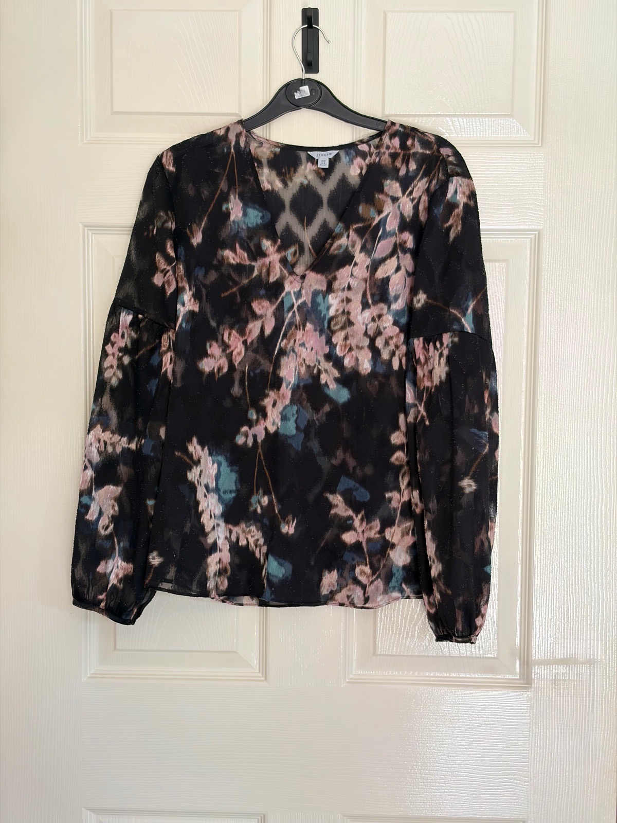 Jigsaw Long Sleeve Lightweight Floral V Neck Top Size UK 8
