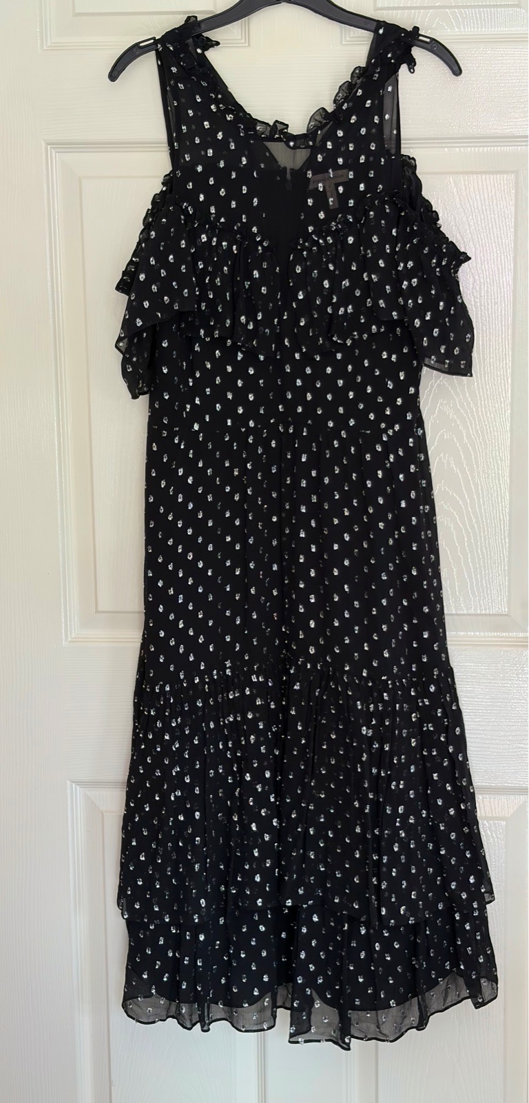 Ruffle Dress Black And Silver Metallic Dot Rebecca Taylor Size UK 8
