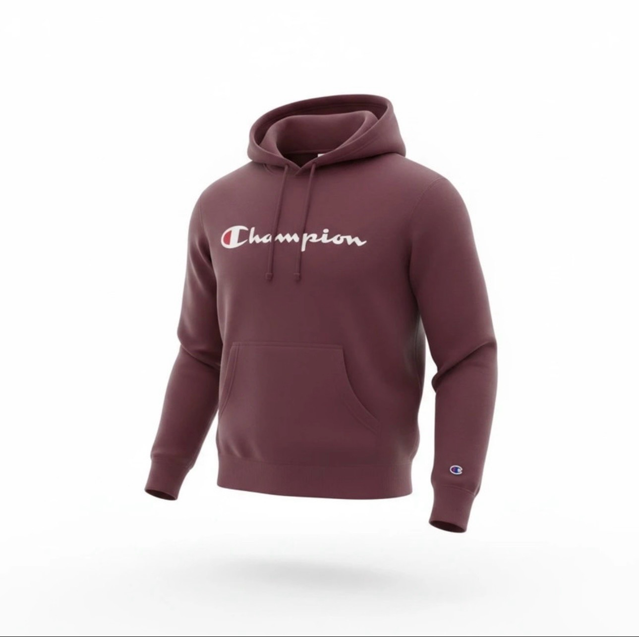Champion Men’s Burgundy Fleece Pullover Hooded Hoodie Logo Pockets Size M