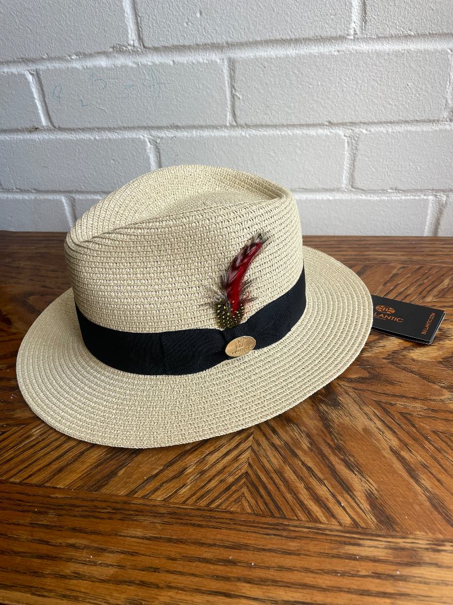 Bullantic paper straw summer sun fedora hat with feather