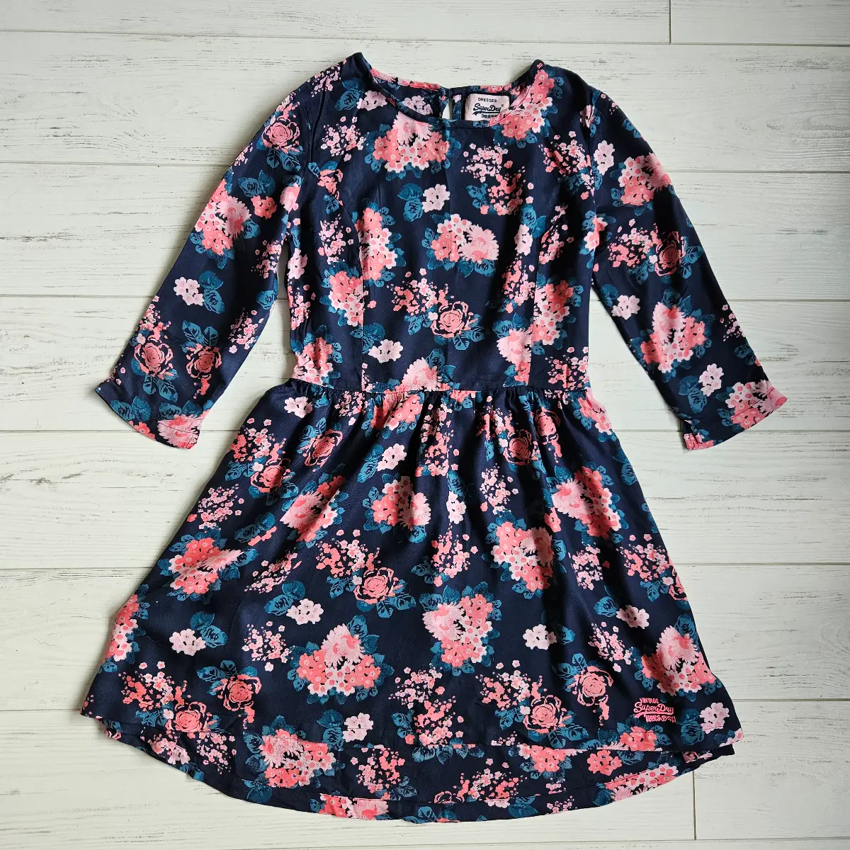 Women's Superdry Navy Floaty Floral Dress Size Small 8-10