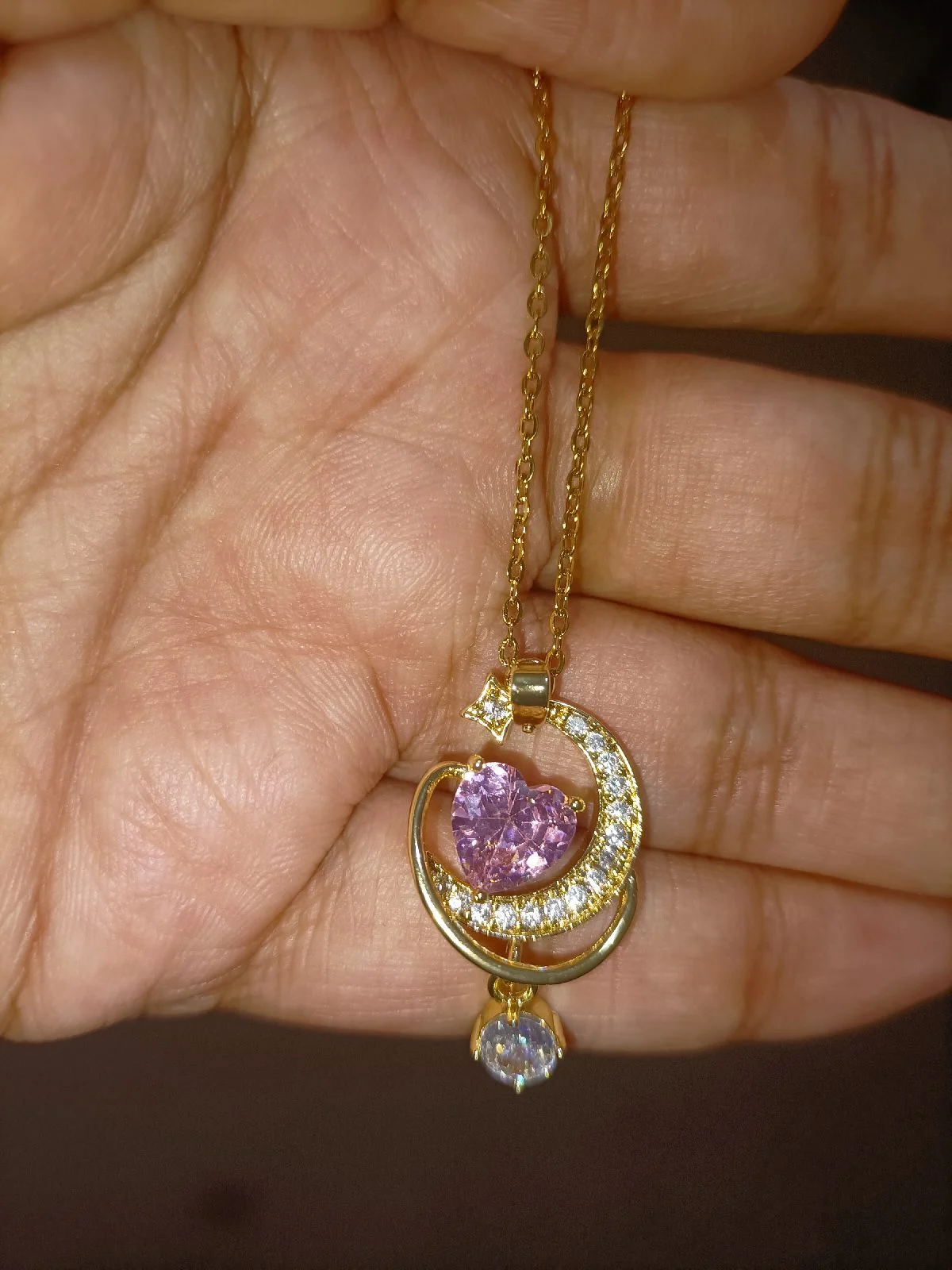 Moon pendant in stainless steel chain