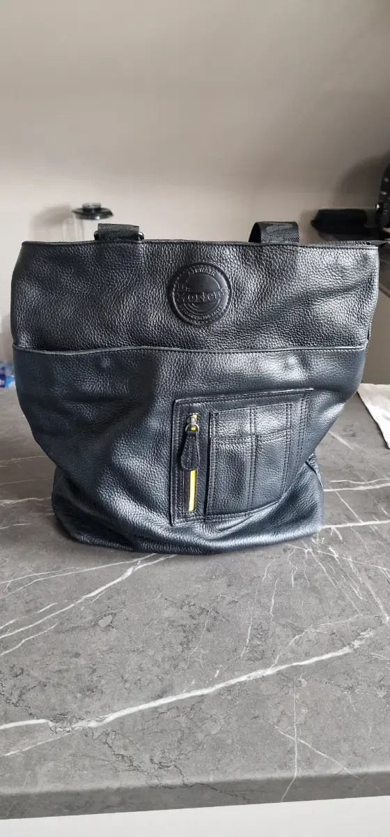 Dr Martens Tote Bag Womens  Black Leather Yellow Lining Zip Pocket