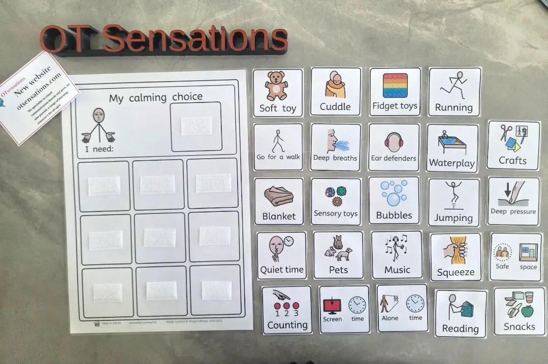 Visual calming communication board with pecs